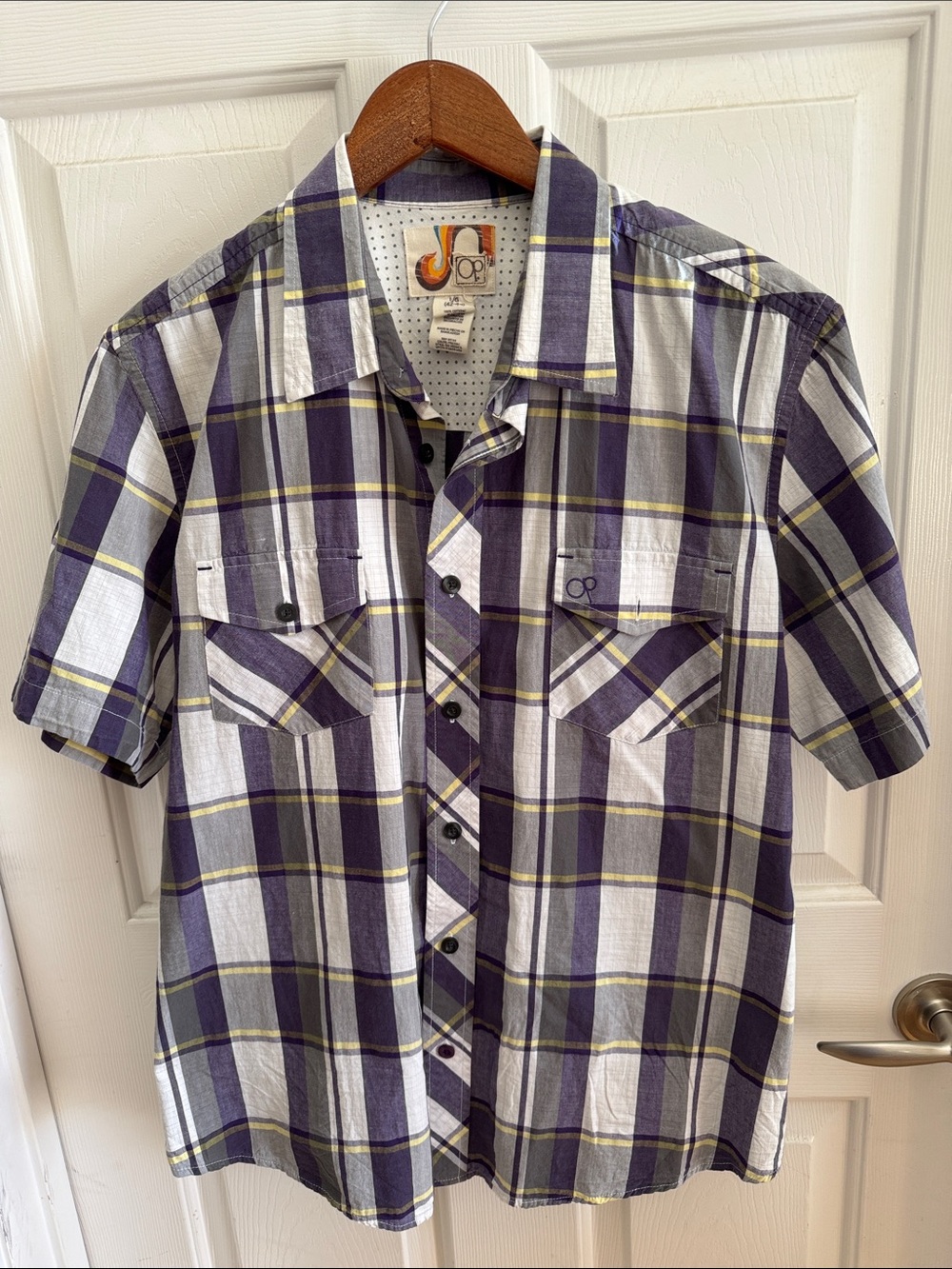 NWOT‎ OP Men's Cotton Plaid Short Sleeve Button-Down Shirt Size L